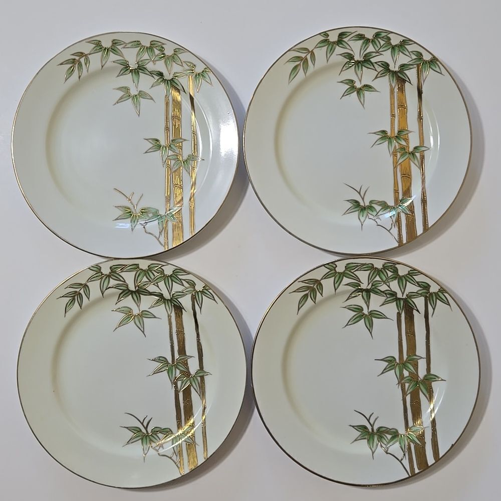 Hand Painted Bambo Plates Occupied Japan Set of‎ 4 Mame-Zara Appetizer Dessert